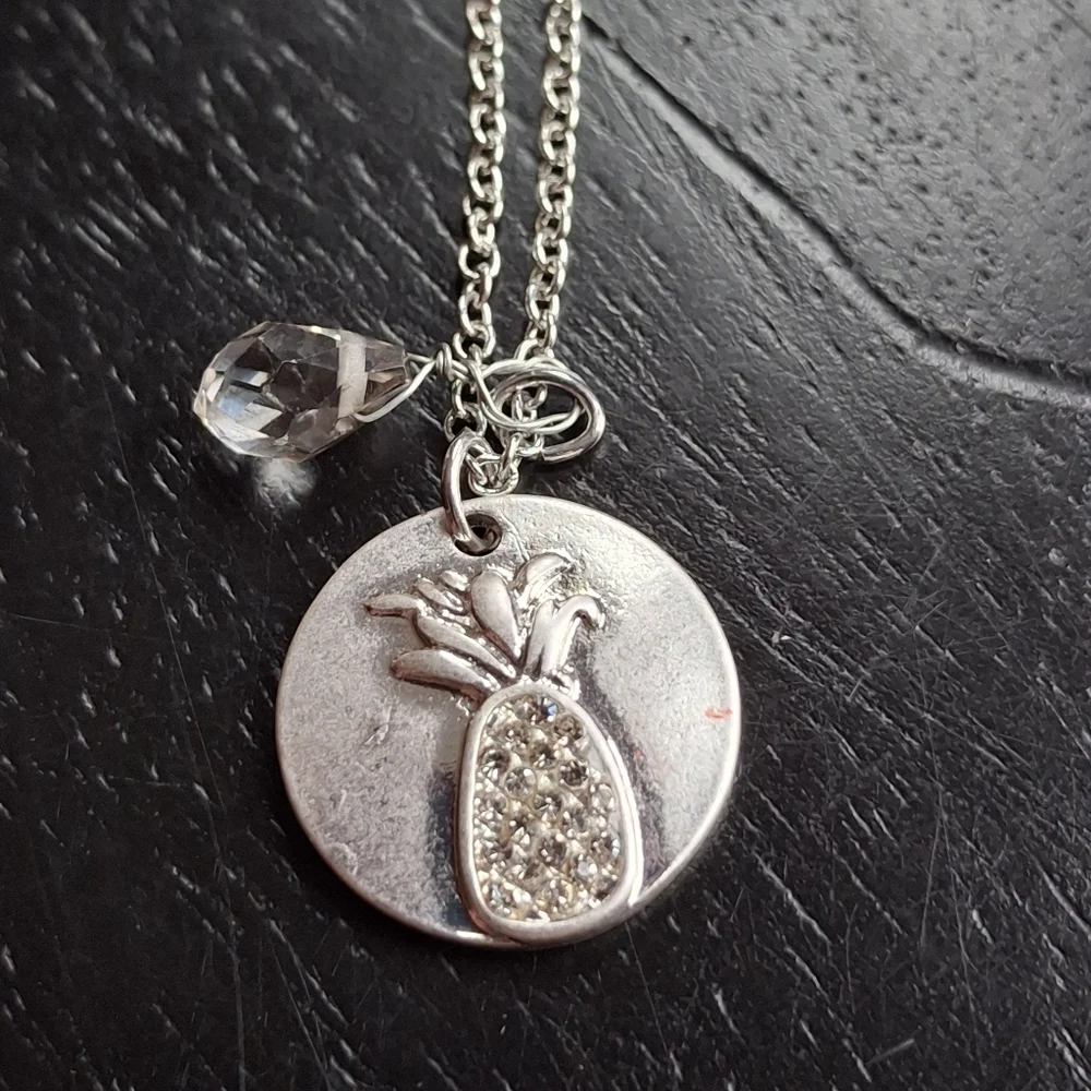 Christopher & Banks Silver Tone Pineapple Pendant Necklace 22
